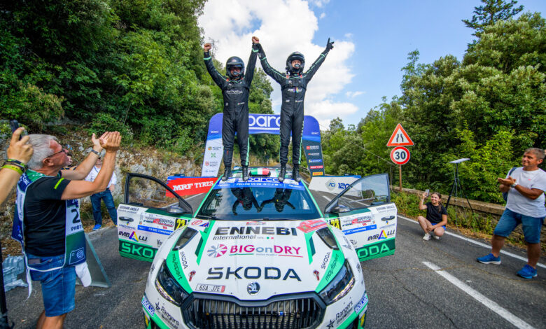Giandomenico Basso and Lorenzo Granai during the FIA European Rally Championship in Fiuggi, Italy on 06.07.2025. //