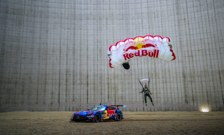 Max Verstappen to compete in 24 Hours Nürburgring in 2026. Max Manow’s B.A.S.E. jump in the cooling tower in Meppen revealing the race car in Meppen, Germany on March 6, 2026. //