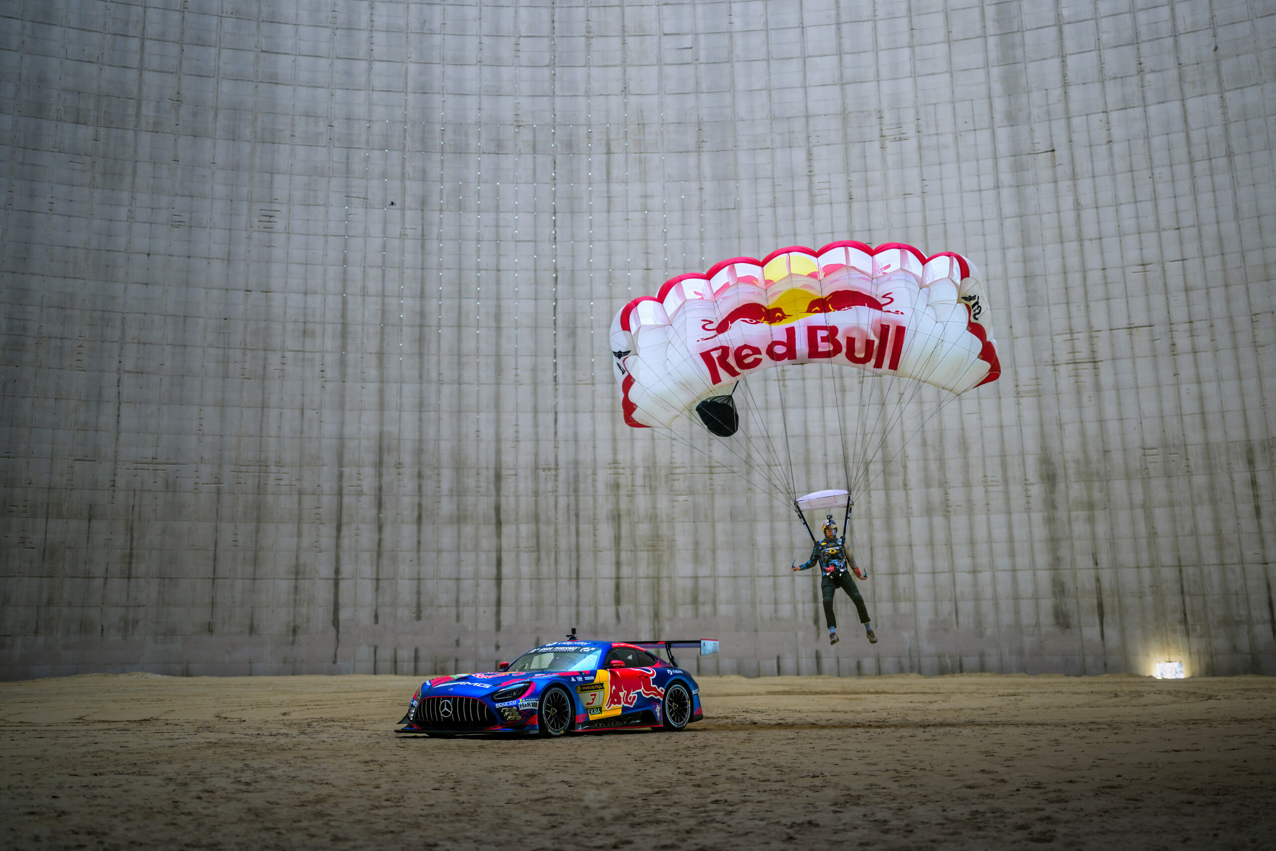 Max Verstappen to compete in 24 Hours Nürburgring in 2026. Max Manow’s B.A.S.E. jump in the cooling tower in Meppen revealing the race car in Meppen, Germany on March 6, 2026. //