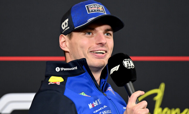 SHANGHAI, CHINA - MARCH 12: Max Verstappen of the Netherlands and Oracle Red Bull Racing speaks in the Drivers Press Conference during previews ahead of the F1 Grand Prix of China at Shanghai International Circuit on March 12, 2026 in Shanghai, China. (Photo by