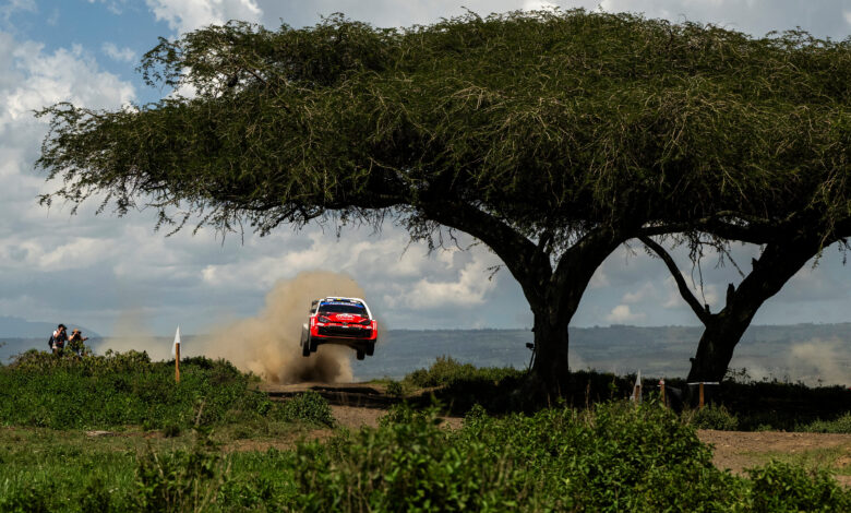 Oliver Solberg (SWE) Elliott Edmondson (GBR) Of team TOYOTA GAZOO RACING WRT are seen racing during the World Rally Championship Kenya in Naivasha, Kenya on 13 March, 2026 /