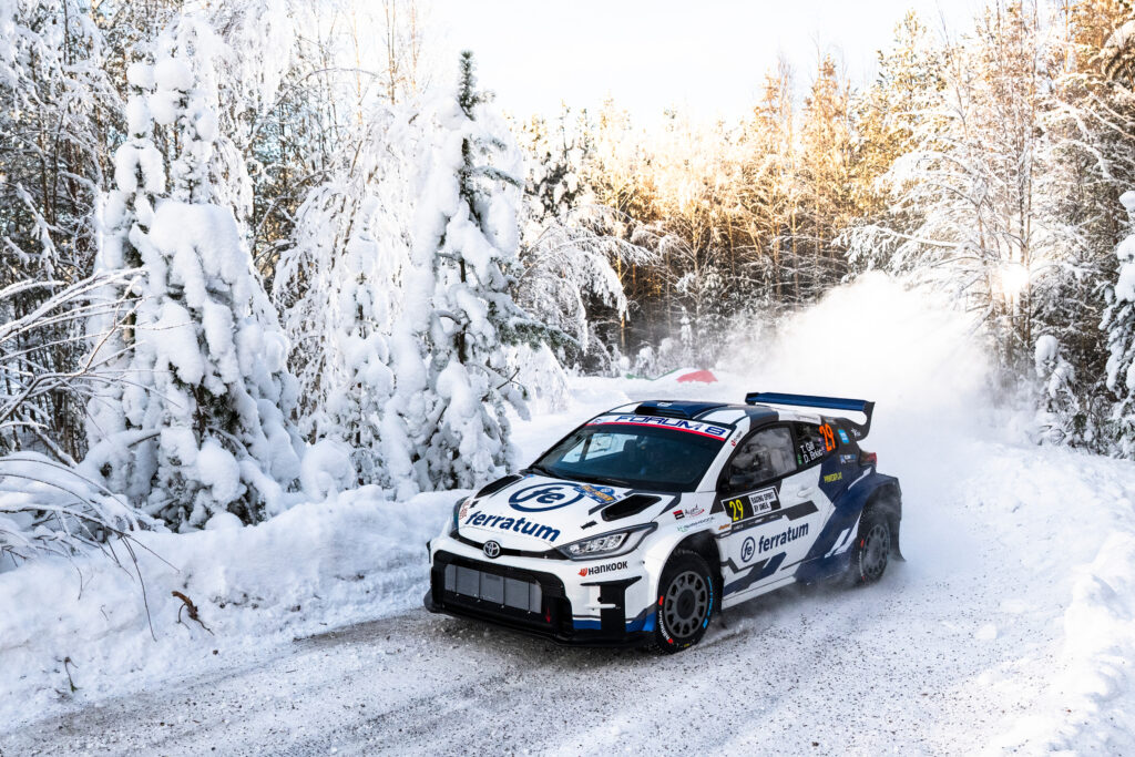 Taylor Gill (AUS) and Daniel Brkic (AUS) compete during the second stop of the World Rally Championship in Umea, Sweden on February 15, 2026. //