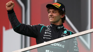 MONTREAL, QUEBEC - MAY 24: Race winner Andrea Kimi Antonelli of Italy and Mercedes AMG Petronas F1 Team celebrates on the podium during the F1 Grand Prix of Canada at Circuit Gilles-Villeneuve on May 24, 2026 in Montreal, Quebec. (Photo by
