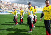 Sébastien Ogier (FRA), Vincent Landais (FRA), Elfyn Evans (GBR) and Scott Martin (GBR) of team TOYOTA GAZOO RACING WRT seen during Stop 5 of the FIA World Rally Championship in Las Palmas, Spain on April 23, 2026. //