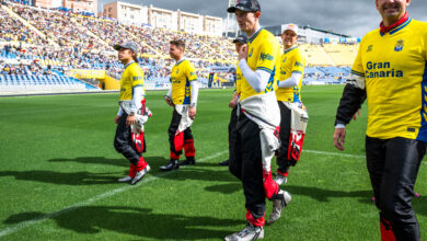 Sébastien Ogier (FRA), Vincent Landais (FRA), Elfyn Evans (GBR) and Scott Martin (GBR) of team TOYOTA GAZOO RACING WRT seen during Stop 5 of the FIA World Rally Championship in Las Palmas, Spain on April 23, 2026. //