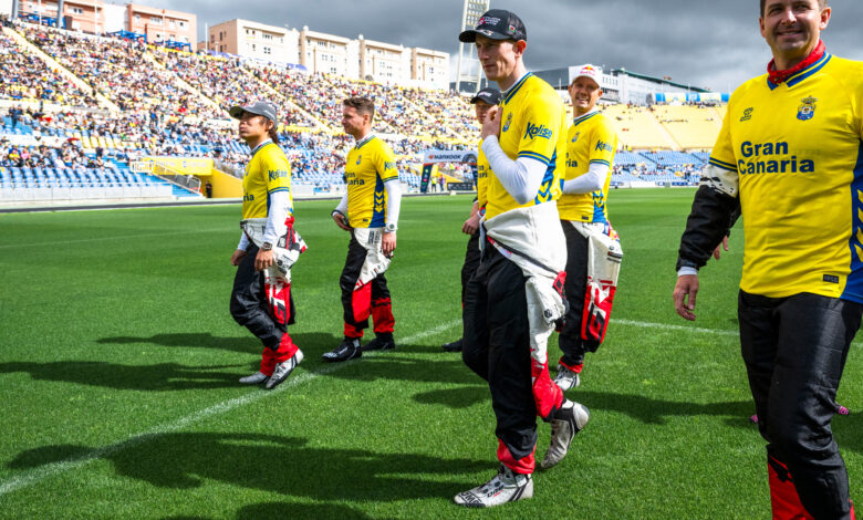 Sébastien Ogier (FRA), Vincent Landais (FRA), Elfyn Evans (GBR) and Scott Martin (GBR) of team TOYOTA GAZOO RACING WRT seen during Stop 5 of the FIA World Rally Championship in Las Palmas, Spain on April 23, 2026. //