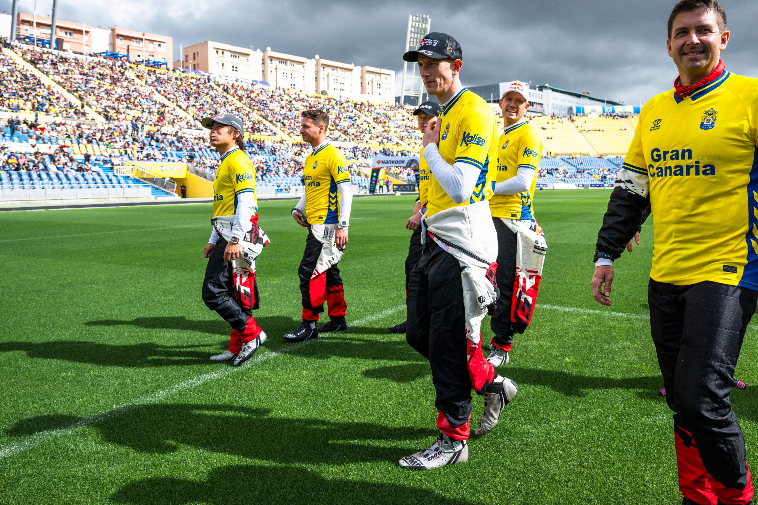 Sébastien Ogier (FRA), Vincent Landais (FRA), Elfyn Evans (GBR) and Scott Martin (GBR) of team TOYOTA GAZOO RACING WRT seen during Stop 5 of the FIA World Rally Championship in Las Palmas, Spain on April 23, 2026. //