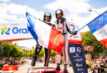 Yohan Rossel (FRA), Arnaud Dunand (FRA) Of team LANCIA CORSE HF celebrate on the podium in first place after winning WRC 2 category during the World Rally Championship in Las Palmas, Spain on 26.04.2026 //