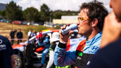 Thierry Neuville (BEL) of HYUNDAI SHELL MOBIS WORLD RALLY TEAM drinks a can of Red Bull Zero during Stop 6 of the FIA World Rally Championship in Porto, Portugal on May 6, 2026.
