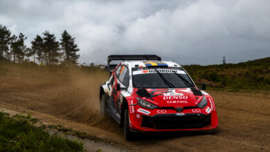 Oliver Solberg (SWE) and Elliott Edmondson of team TOYOTA GAZOO RACING WRT seen during Stop 6 of the FIA World Rally Championship in Porto, Portugal on May 9, 2026. //