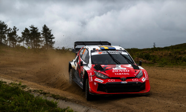 Oliver Solberg (SWE) and Elliott Edmondson of team TOYOTA GAZOO RACING WRT seen during Stop 6 of the FIA World Rally Championship in Porto, Portugal on May 9, 2026. //