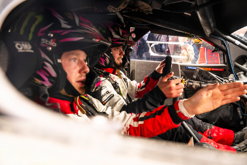 Oliver Solberg (SWE) and Elliott Edmondson of team TOYOTA GAZOO RACING WRT seen during Stop 6 of the FIA World Rally Championship in Porto, Portugal on May 10, 2026. // 