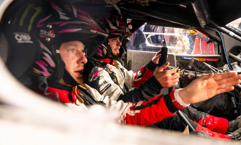Oliver Solberg (SWE) and Elliott Edmondson of team TOYOTA GAZOO RACING WRT seen during Stop 6 of the FIA World Rally Championship in Porto, Portugal on May 10, 2026. //