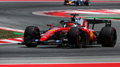 BARCELONA, SPAIN - JUNE 13: Charles Leclerc of Monaco driving the (16) Scuderia Ferrari SF-26 on track during final practice ahead of the F1 Grand Prix of Barcelona-Catalunya at Circuit de Barcelona-Catalunya on June 13, 2026 in Barcelona, Spain. (Photo by