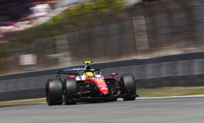 BARCELONA, SPAIN - JUNE 14: Lewis Hamilton of Great Britain driving the (44) Scuderia Ferrari SF-26 on track during the F1 Grand Prix of Barcelona-Catalunya at Circuit de Barcelona-Catalunya on June 14, 2026 in Barcelona, Spain. (Photo by