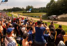 Elfyn Evans (GB) Scott Martin (GB) Of team TOYOTA GAZOO RACING WRT are seen on performing during the World Rally Championship Estonia in Tartu, Estonia on 19,July, 2025 //