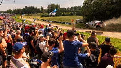 Elfyn Evans (GB) Scott Martin (GB) Of team TOYOTA GAZOO RACING WRT are seen on performing during the World Rally Championship Estonia in Tartu, Estonia on 19,July, 2025 //