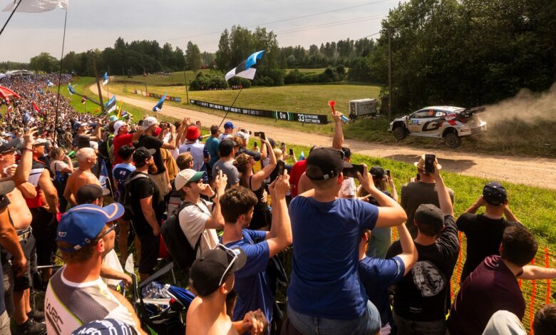 Elfyn Evans (GB) Scott Martin (GB) Of team TOYOTA GAZOO RACING WRT are seen on performing during the World Rally Championship Estonia in Tartu, Estonia on 19,July, 2025 //