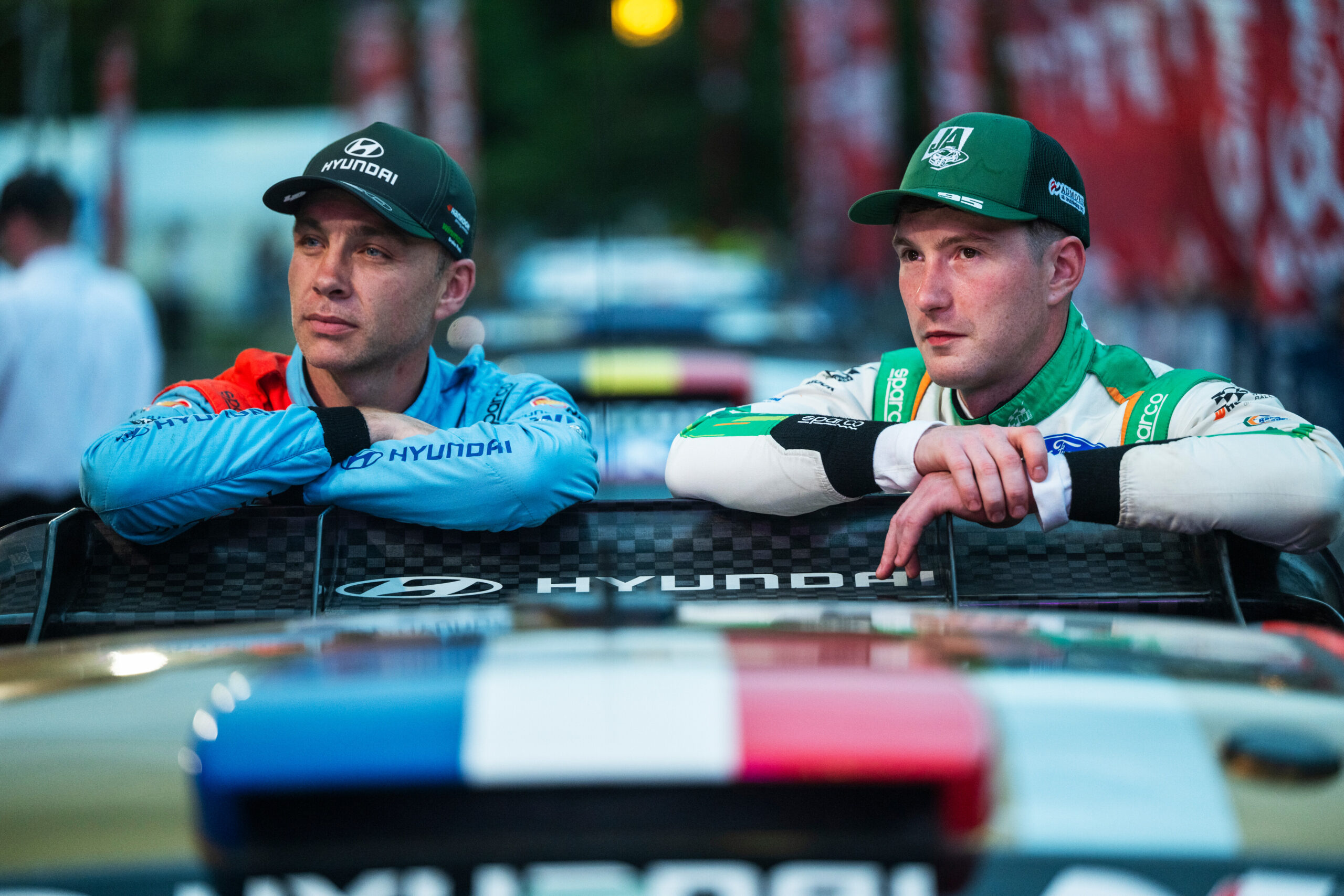 Hayden Paddon (NZL) Of team HYUNDAI SHELL MOBIS WORLD RALLY TEAM, Jon Armstrong (IRL) Of team M-SPORT FORD WORLD RALLY TEAM are seen during FIA World Rally Championship 2026 at Toyota city, Japan on 28.05.2026 /