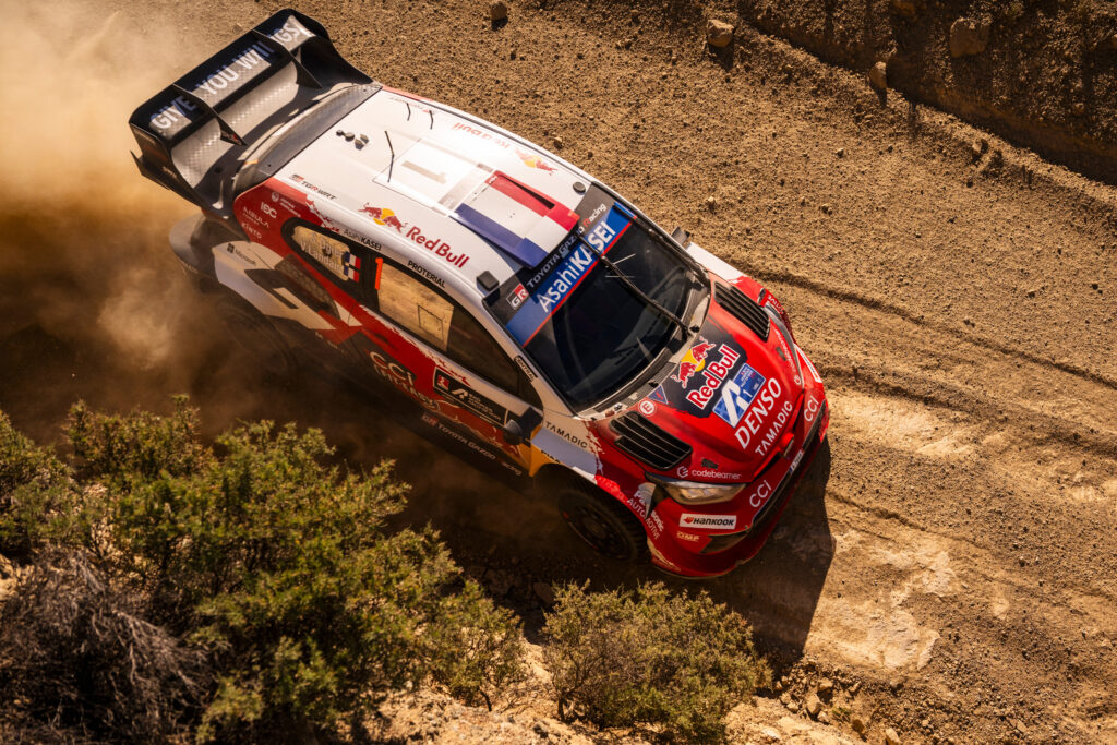 Sébastien Ogier (FRA) and Vincent Landais (FRA) of team TOYOTA GAZOO RACING WRT seen during Stop 8 of the FIA World Rally Championship 2026 in Lutraki, Greece on June 28, 2026. //