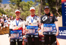 Sébastien Ogier (FRA) and Vincent Landais (FRA) of team TOYOTA GAZOO RACING WRT celebrate on the podium in first place after winning the WRC Rally1 category at EKO Acropolis Rally Greece in Loutraki, Greece on June 28, 2026. //