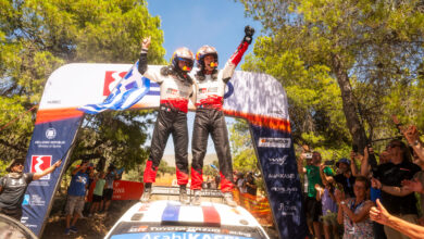 Sébastien Ogier (FRA), Vincent Landais (FRA) Of team TOYOTA GAZOO RACING WRT celebrate on the podium in first place after winning the WRC Rally1 category at EKO Acropolis Rally Greece in Loutraki, Greece on 28.06.2026 //