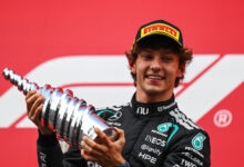 SPA, BELGIUM - JULY 19: Race winner Andrea Kimi Antonelli of Italy and Mercedes AMG Petronas F1 Team celebrates on the podium during the F1 Grand Prix of Belgium at Circuit de Spa-Francorchamps on July 19, 2026 in Spa, Belgium. (Photo by