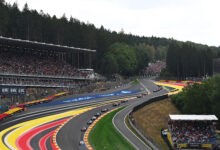 SPA, BELGIUM - JULY 19: Max Verstappen of the Netherlands driving the (3) Oracle Red Bull Racing RB22 Red Bull Ford leads Andrea Kimi Antonelli of Italy driving the (12) Mercedes AMG Petronas F1 Team W17 and George Russell of Great Britain driving the (63) Mercedes AMG Petronas F1 Team W17 on track during the F1 Grand Prix of Belgium at Circuit de Spa-Francorchamps on July 19, 2026 in Spa, Belgium. (Photo by