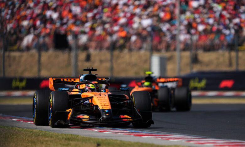 BUDAPEST, HUNGARY - JULY 26: Oscar Piastri of Australia driving the (81) McLaren MCL40 Mercedes on track during the F1 Grand Prix of Hungary at Hungaroring on July 26, 2026 in Budapest, Hungary. (Photo by