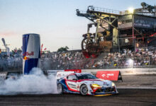 Piotr Wiecek performs during the sixth stop of the Drift Masters European Championship at Ferropolis park in Graefenhainichen, Germany on August 15, 2026. /