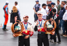 Sami Pajari (FIN), Marko Salminen (FIN) Of team TOYOTA GAZOO RACING WRT2 celebrate on the podium in first place after winning the WRC Rally1 category at ueno Rally del Paraguay in Encarnación, Paraguay on 30.08.2026. //