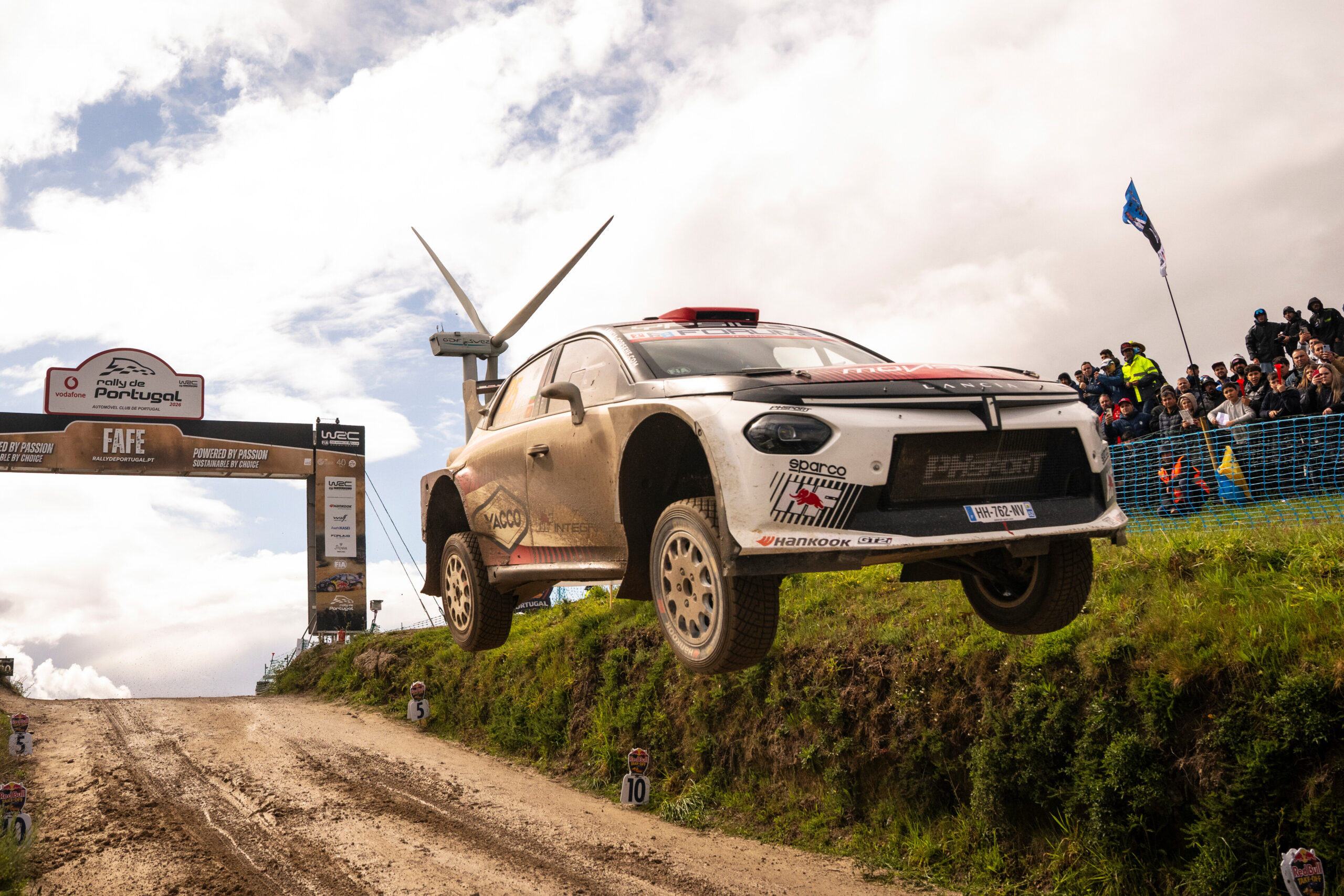 Nikolay Gryazin (BUL) and Konstantin Aleksandrov of team LANCIA CORSE HF seen during Stop 6 of the FIA World Rally Championship in Porto, Portugal on May 10, 2026. //